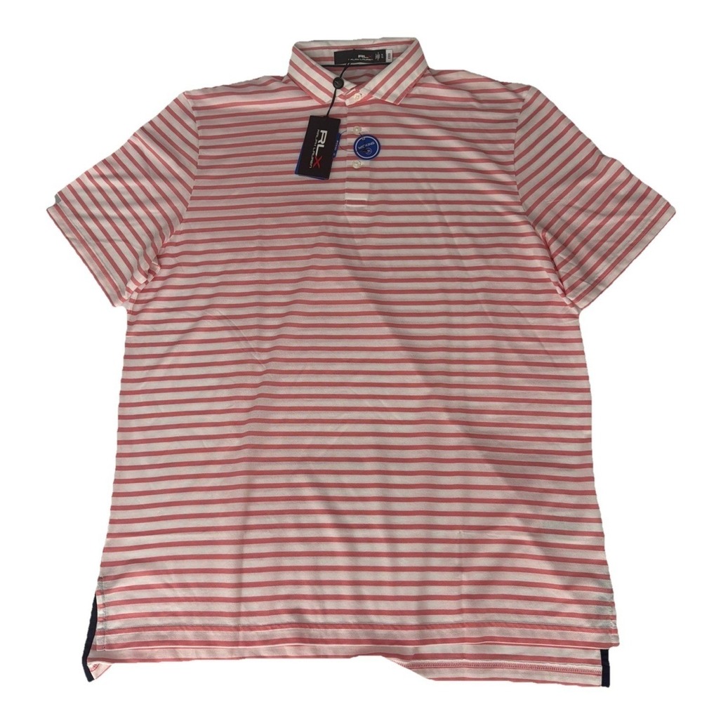 RLX Ralph Lauren Mens XL Golf Polo Shirt Pink White Striped Wicking Performance - Picture 2 of 12